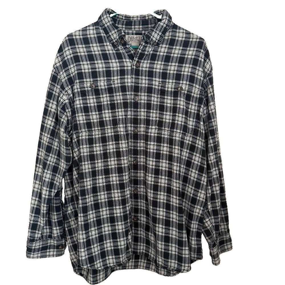 Duluth Trading Button Up LS Shirt L Plaid Pockets Cotton Workwear Rugged Outdoor